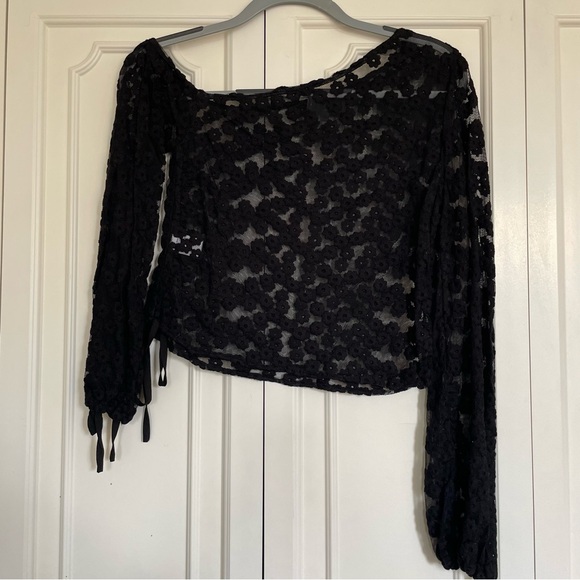 Majorelle Black Floral Crochet Top - Picture 2 of 4